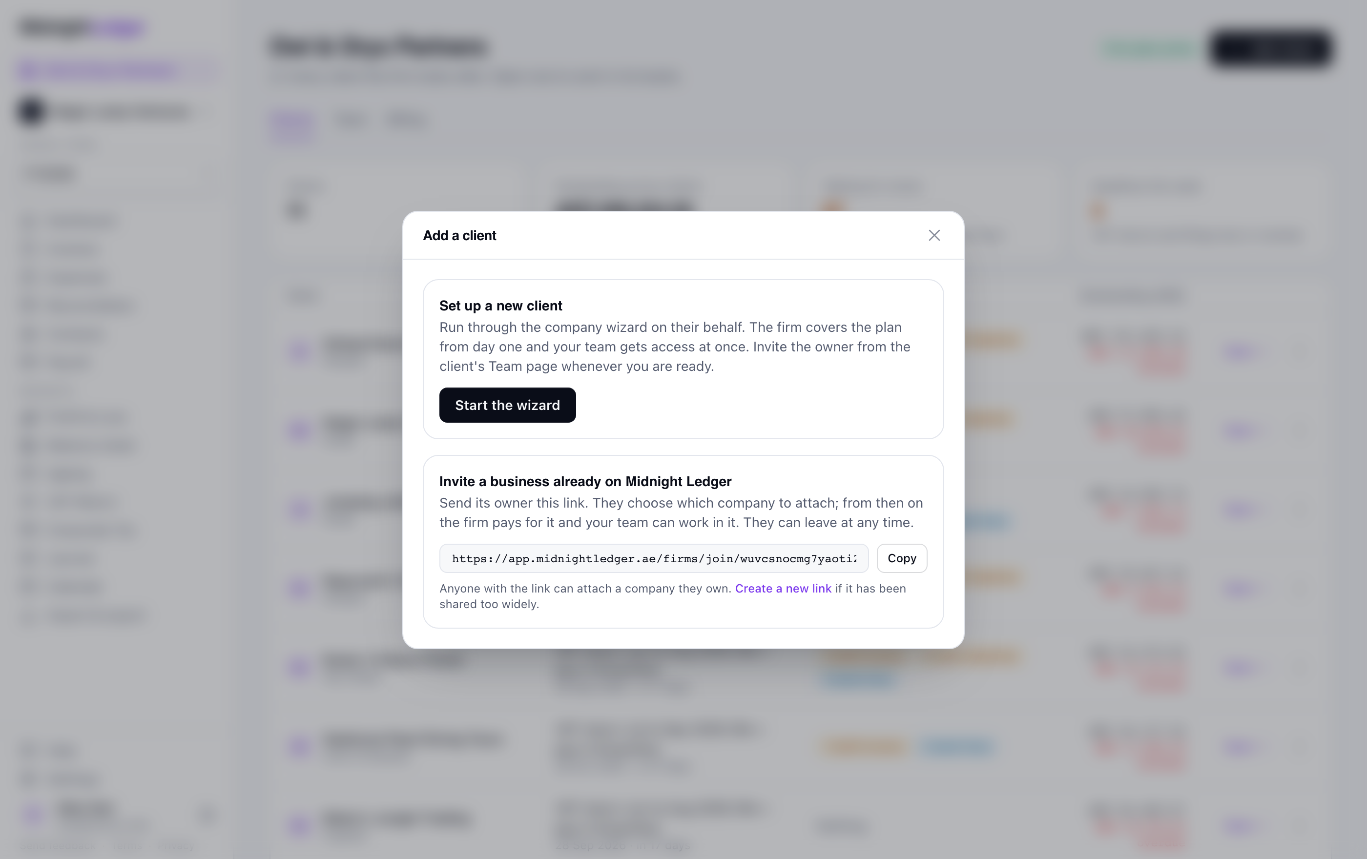 Midnight Ledger screenshot: Two ways to bring a client in