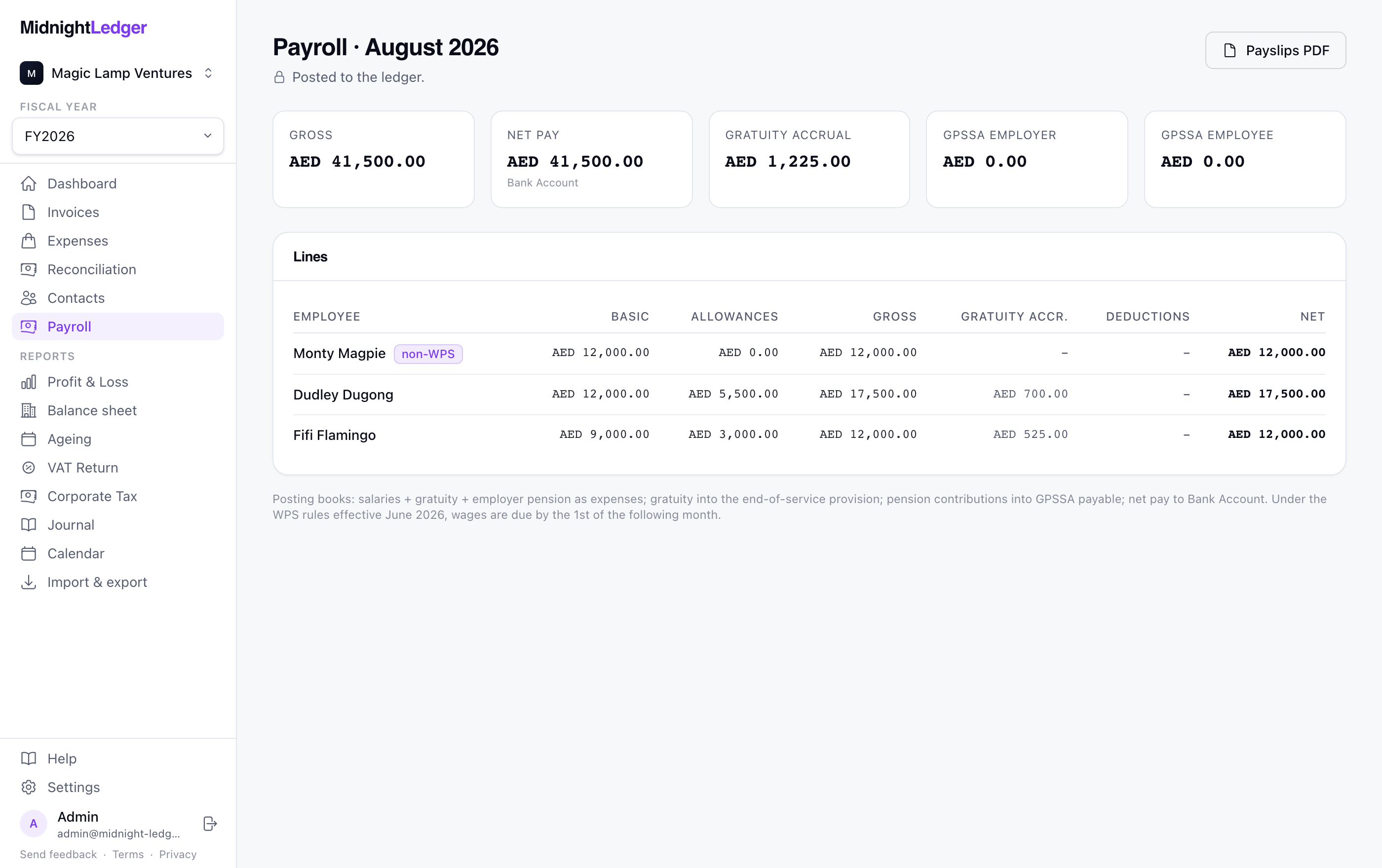 Midnight Ledger screenshot: Payroll the UAE way